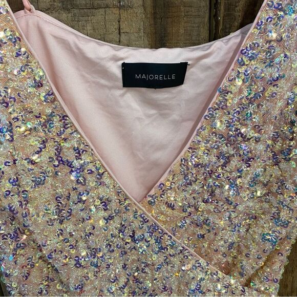 NWT Majorelle Trish Sequin Mini Dress Iridescent pink heart straps Revolve XS - Picture 15 of 15